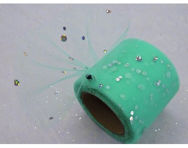 Фатин с пайетками 5,5 см, цв. аквамариновый - 1 м.