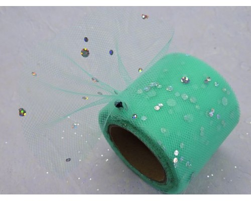 Фатин с пайетками 5,5 см, цв. аквамариновый - 1 м.