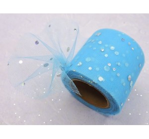 Фатин с пайетками 5,5 см, цв. голубой - 1 м.