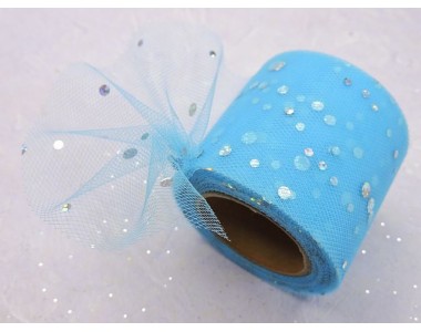 Фатин с пайетками 5,5 см, цв. голубой - 1 м.