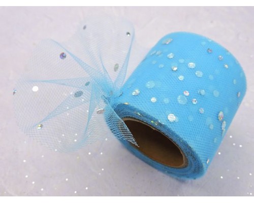 Фатин с пайетками 5,5 см, цв. голубой - 1 м.