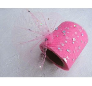 Фатин с пайетками 5,5 см, цв. ярко-розовый - 1 м.