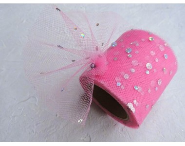 Фатин с пайетками 5,5 см, цв. ярко-розовый - 1 м.