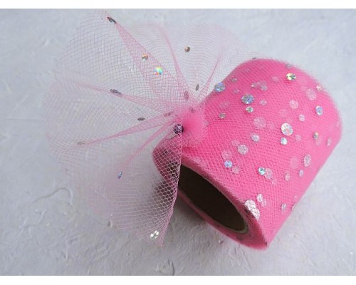 Фатин с пайетками 5,5 см, цв. ярко-розовый - 1 м.