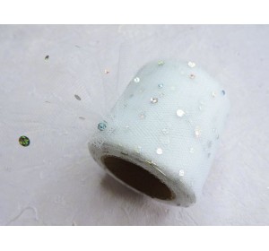 Фатин с пайетками 5,5 см, цв. белый - 1 м.