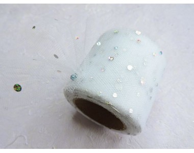 Фатин с пайетками 5,5 см, цв. белый - 1 м.