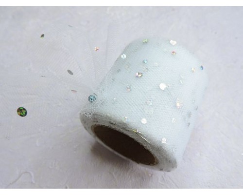 Фатин с пайетками 5,5 см, цв. белый - 1 м.