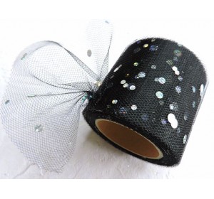 Фатин с пайетками 5,5 см, цв. черный - 1 м.