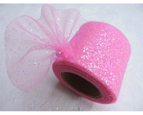 Фатин с блестками 5,5 см, цв. ярко-розовый - 1 м.