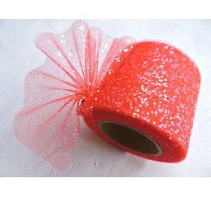 Фатин с блестками 5,5 см, цв. красный - 1 м.