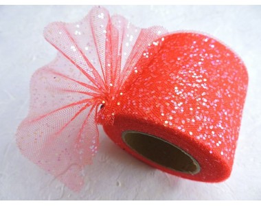Фатин с блестками 5,5 см, цв. красный - 1 м.