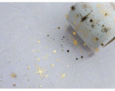 Фатин "Фейерверк" 5,5 см, цв. белый/золото- 1 м.