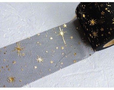 Фатин "Фейерверк" 5,5 см, цв. черный/золото- 1 м.