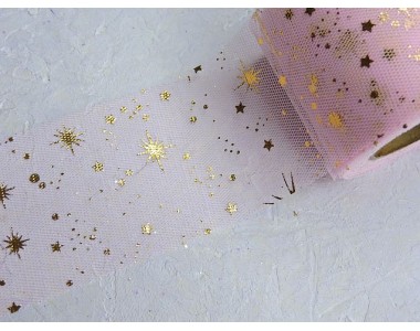 Фатин "Фейерверк" 5,5 см, цв. розовый/золото- 1 м.