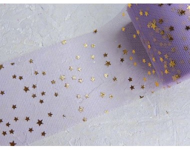 Фатин "Звездочки" 5,5 см, цв. фиолетовый/золото- 1 м.