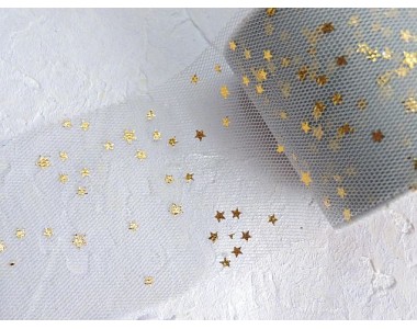 Фатин "Звездочки" 5,5 см, цв. серый/золото - 1 м.