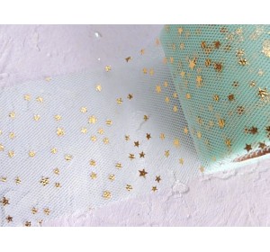 Фатин "Звездочки" 5,5 см, цв. аквамариновый/золото - 1 м.