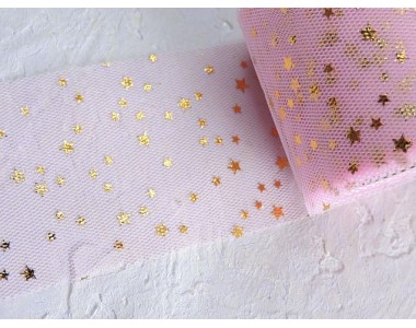 Фатин "Звездочки" 5,5 см, цв. розовый/золото - 1 м.
