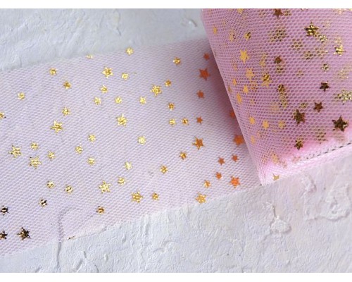 Фатин "Звездочки" 5,5 см, цв. розовый/золото - 1 м.