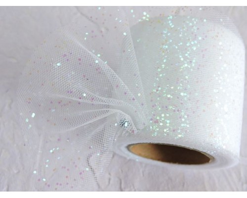 Фатин с блестками 5,5 см, цв. белый - 1 м.
