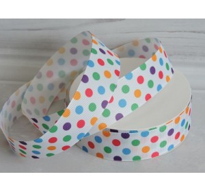 Лента репсовая 25 мм с рисунком "Цветной горох" - 1 м.