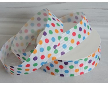 Лента репсовая 25 мм с рисунком "Цветной горох" - 1 м.