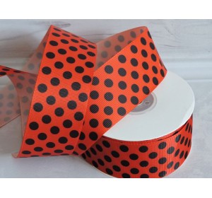 Лента репсовая 40 мм с рисунком "Крупный горох", цв. красный/черный - 1 м.