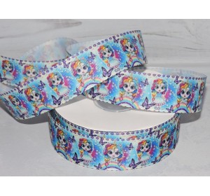 Лента репсовая 25 мм с рисунком "Девочка-единорог" - 1 м.