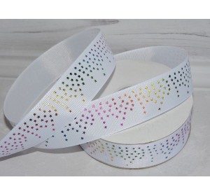 Лента репсовая 25 мм с рисунком "Звездочки"цв., белый - 1 м.