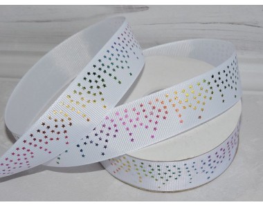 Лента репсовая 25 мм с рисунком "Звездочки"цв., белый - 1 м.