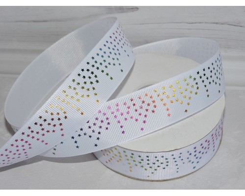 Лента репсовая 25 мм с рисунком "Звездочки"цв., белый - 1 м.