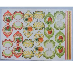 Кожзам-шаблон для бантика с блестками "Фруктики №2" - 1 лист.