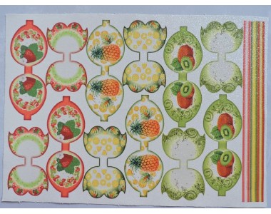 Кожзам-шаблон для бантика с блестками "Фруктики №2" - 1 лист.