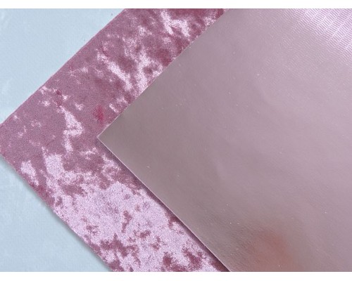 Кожзам двусторонний с бархатом, цв. пенка/розовый - 1 лист
