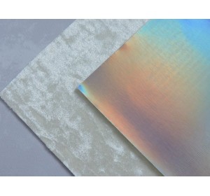 Кожзам двусторонний с бархатом, цв. белый/серебро голографик - 1 лист