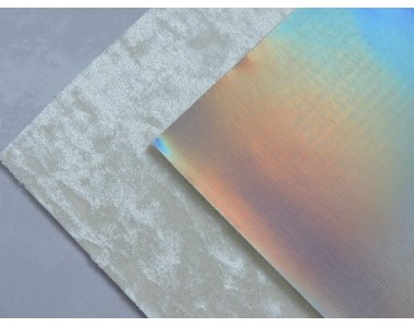 Кожзам двусторонний с бархатом, цв. белый/серебро голографик - 1 лист