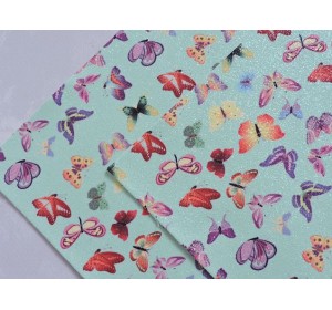 Кожзам с блестками "Бабочки", цв. аквамариновый - 1 лист.