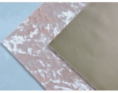 Кожзам двусторонний с бархатом, цв. светло-розоавый/светлое золото - 1 лист