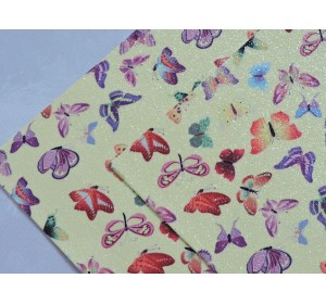 Кожзам с блестками "Бабочки", цв. желтый - 1 лист.