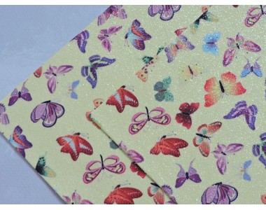 Кожзам с блестками "Бабочки", цв. желтый - 1 лист.