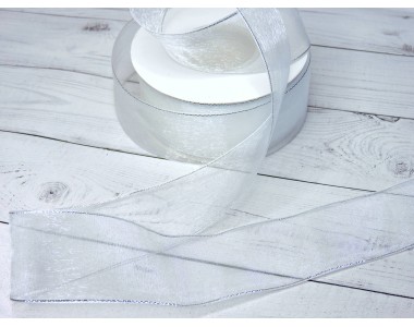 Лента органза с люрексом 40 мм, цв. белый - 1 м.