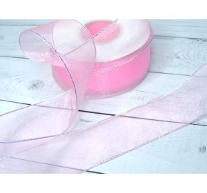 Лента органза с люрексом 40 мм, цв. розовый - 1 м.