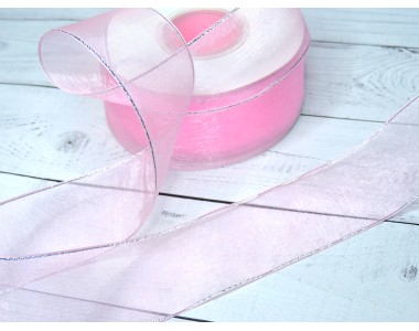 Лента органза с люрексом 40 мм, цв. розовый - 1 м.