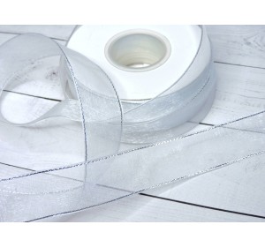 Лента органза с люрексом 25 мм, цв. белый - 1 м.