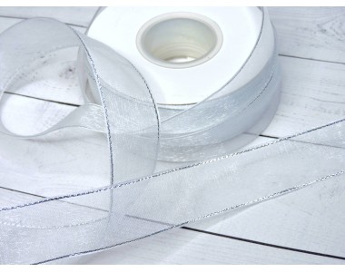 Лента органза с люрексом 25 мм, цв. белый - 1 м.