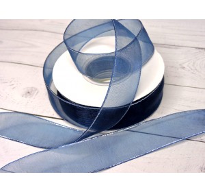 Лента органза с люрексом 25 мм, цв. темно-синий - 1 м.