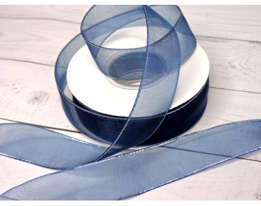 Лента органза с люрексом 25 мм, цв. темно-синий - 1 м.