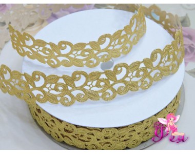 Декоративная лента  25 мм , золотистого цвета перфорация "Узор"  - 1м