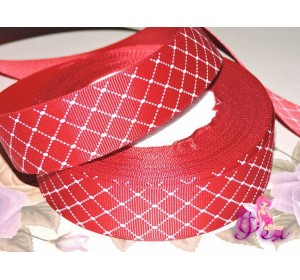 Репсовая лента 25 мм с рисунком  "Сетка "  бордового цвета - 1м
