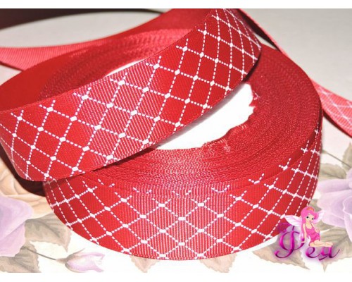 Репсовая лента 25 мм с рисунком  "Сетка "  бордового цвета - 1м